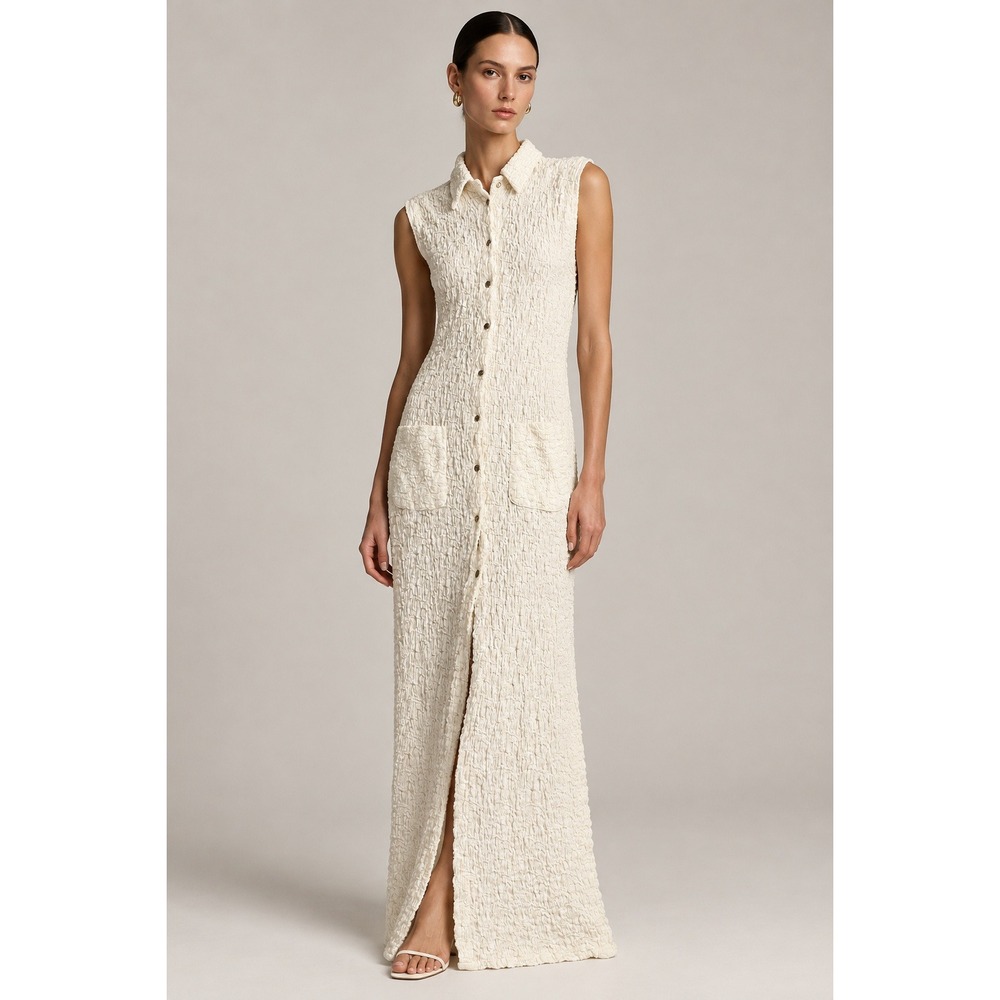 Sabina Musayev Gauzy Maxi Shirt Dress XS Cream Neutral Minimalist Designer Chic